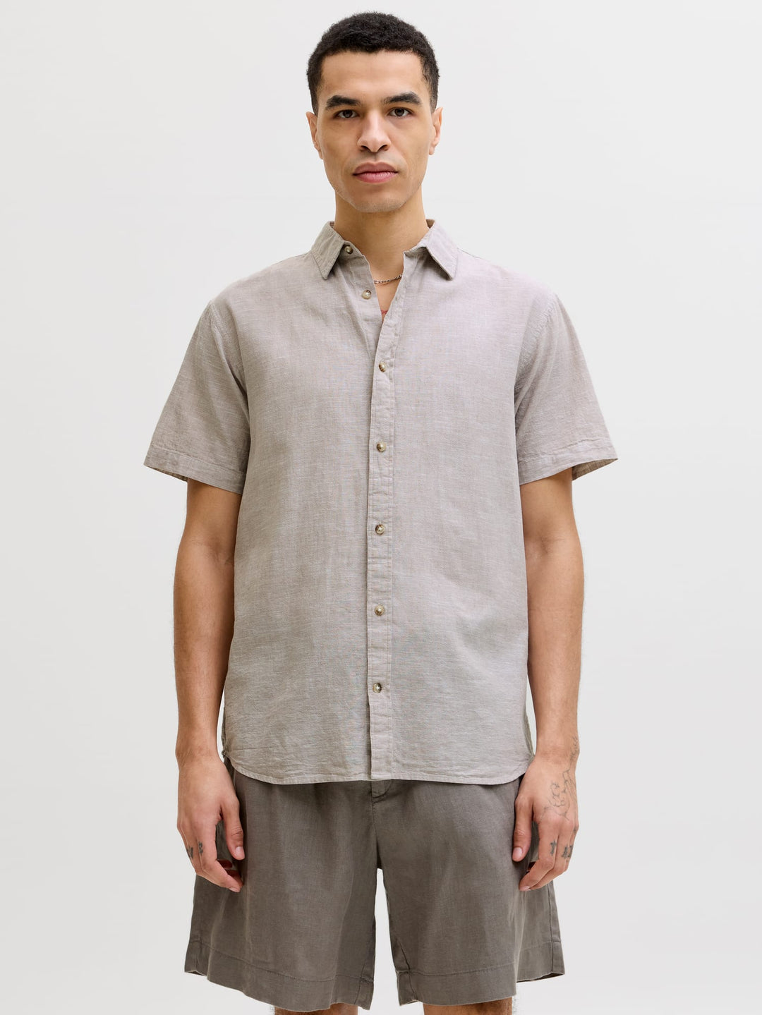 Jack & Jones overhemd k/m licht bruin – heren