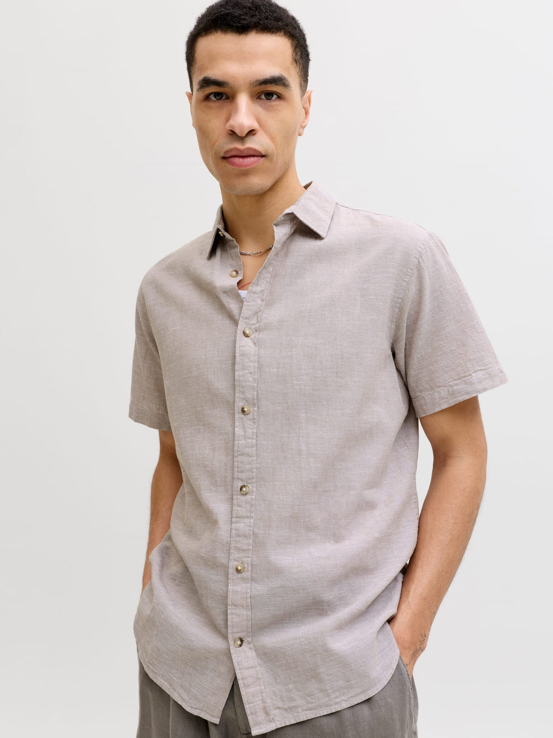 Jack & Jones overhemd k/m licht bruin – heren
