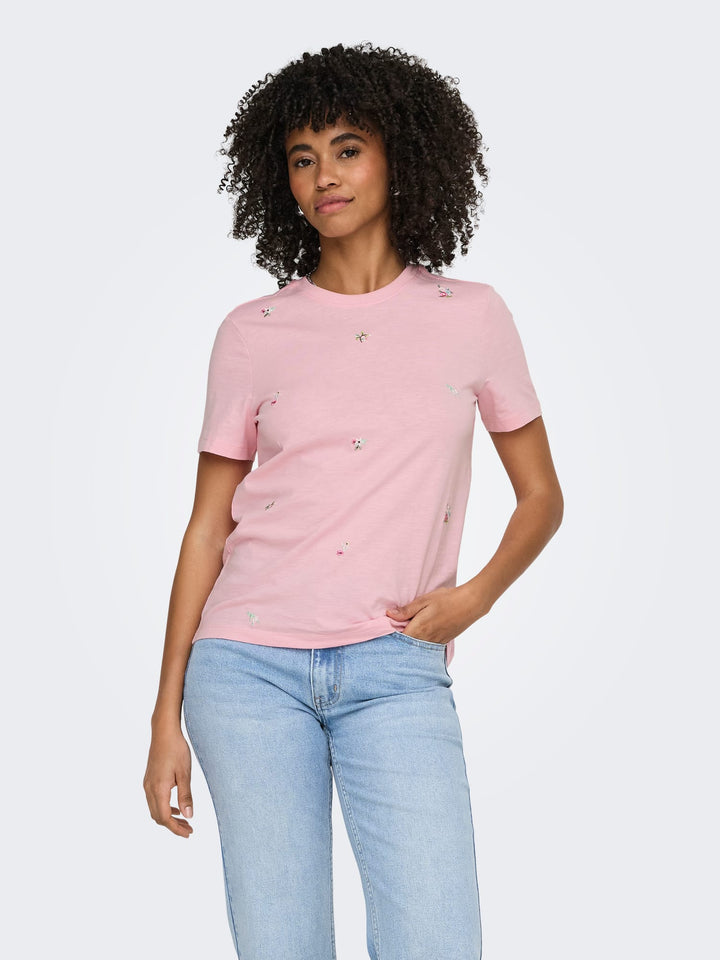 Only 15371671 Ketty t-shirt k/m dames roze