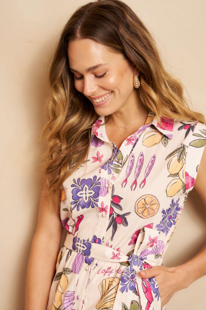 Lofty Manner RE22 Playsuit Daphne – dames jumpsuit - Ecru Dessin