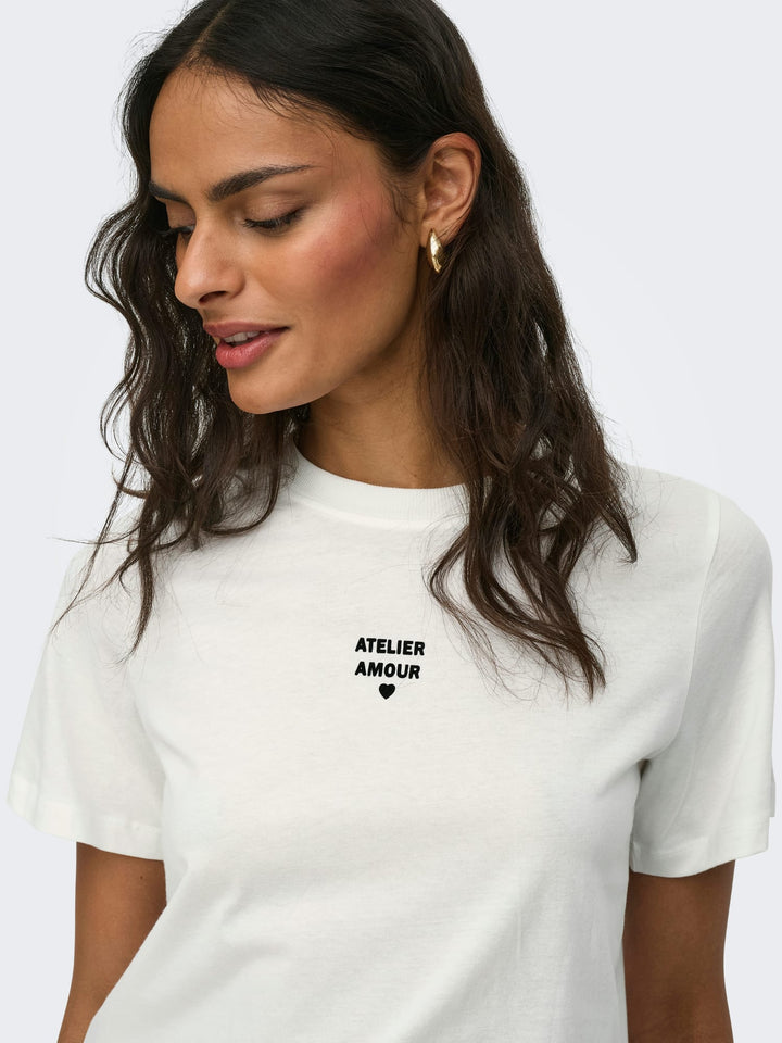 Jacqueline de Yong JDYMAY PISA S/S PRINT TOP – dames t-shirt - Off-white