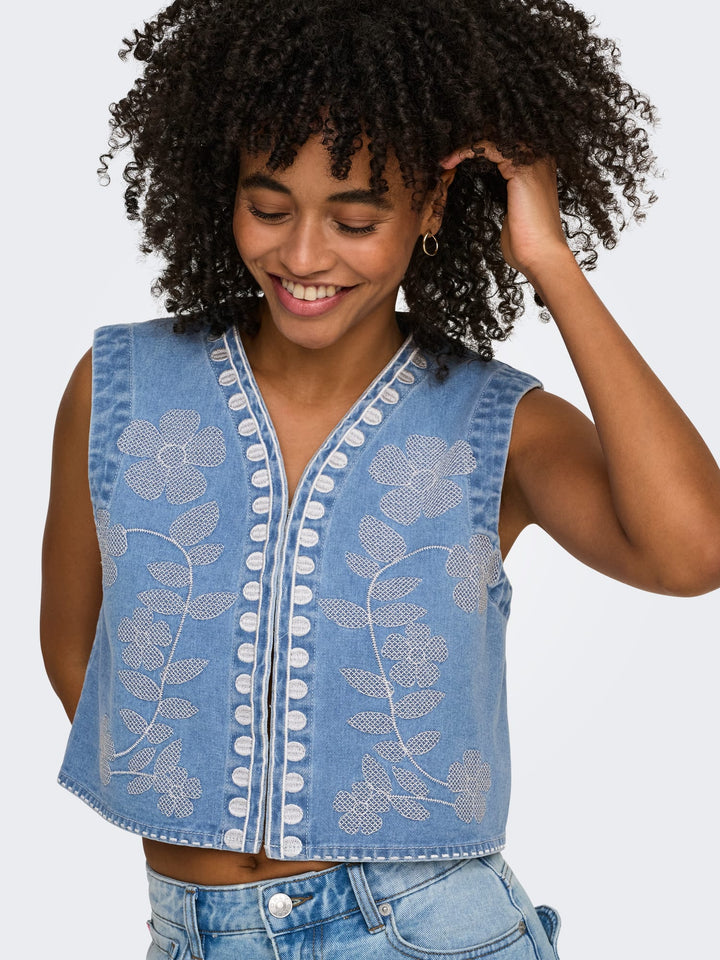 Only Noella gilet denim dames – blue denim
