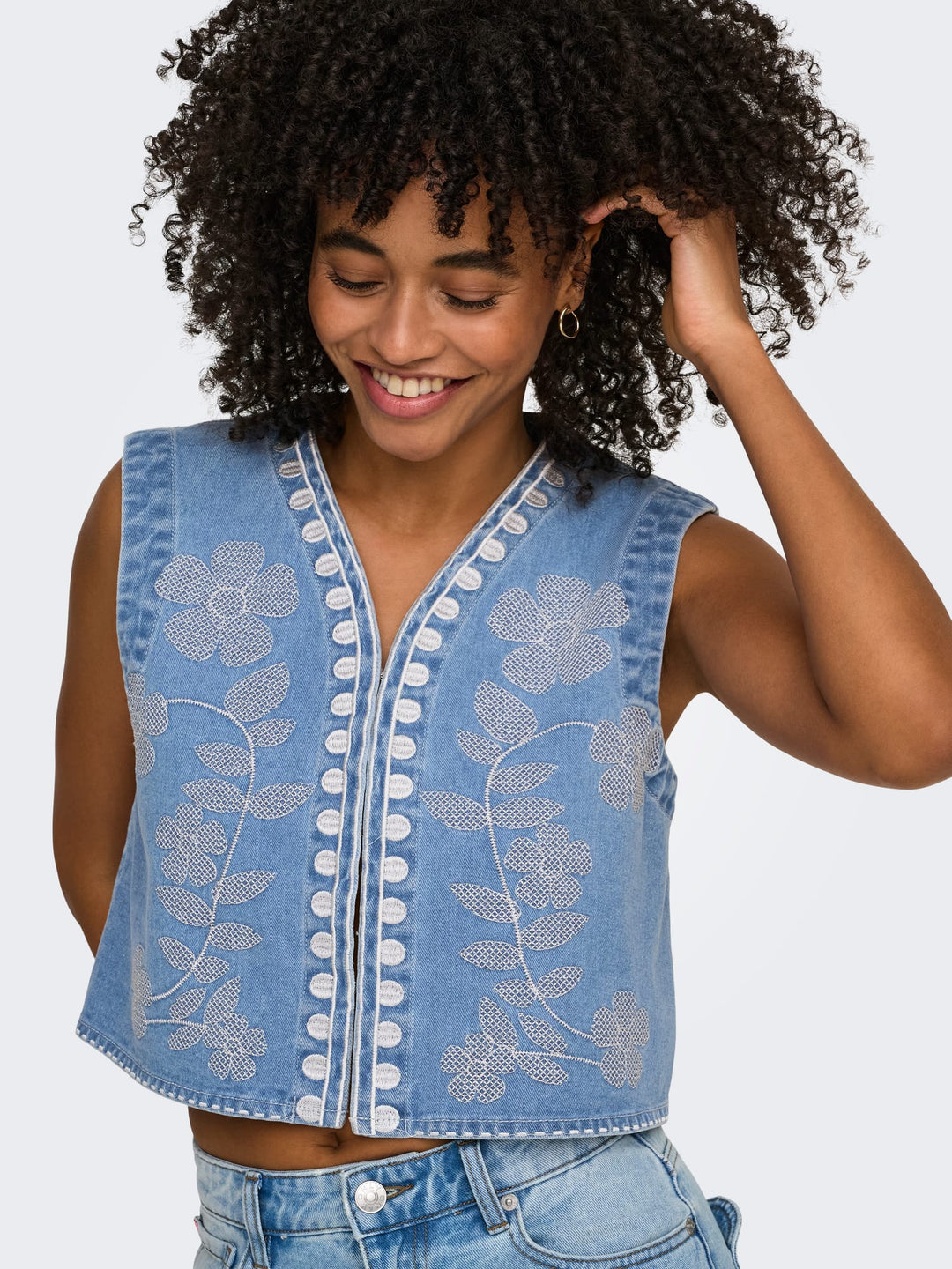 Only 15375517 Noella gilet denim dames blue denim