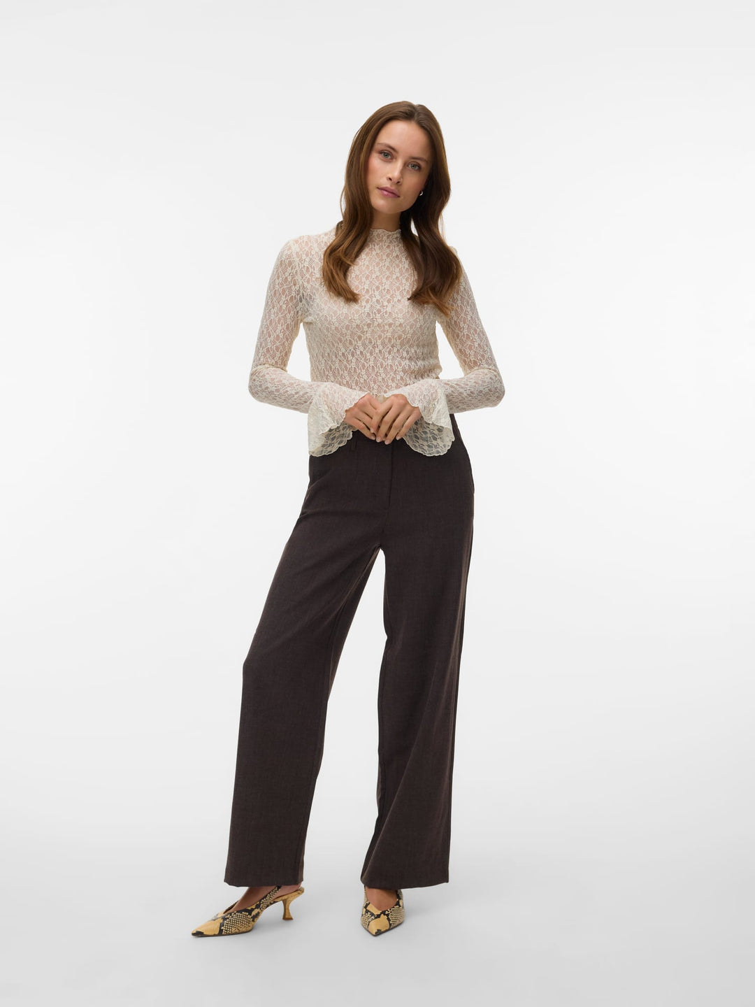 VERO MODA VMBESTIE HW WIDE PANT – dames lange broek bruin