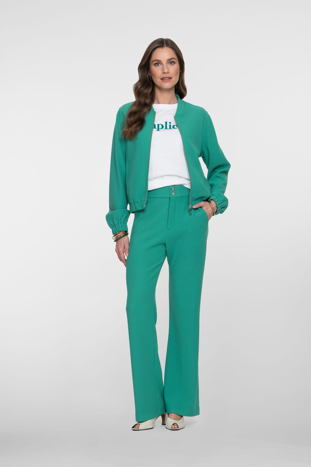 Geisha lange broek dames groen dessin – 61110-21