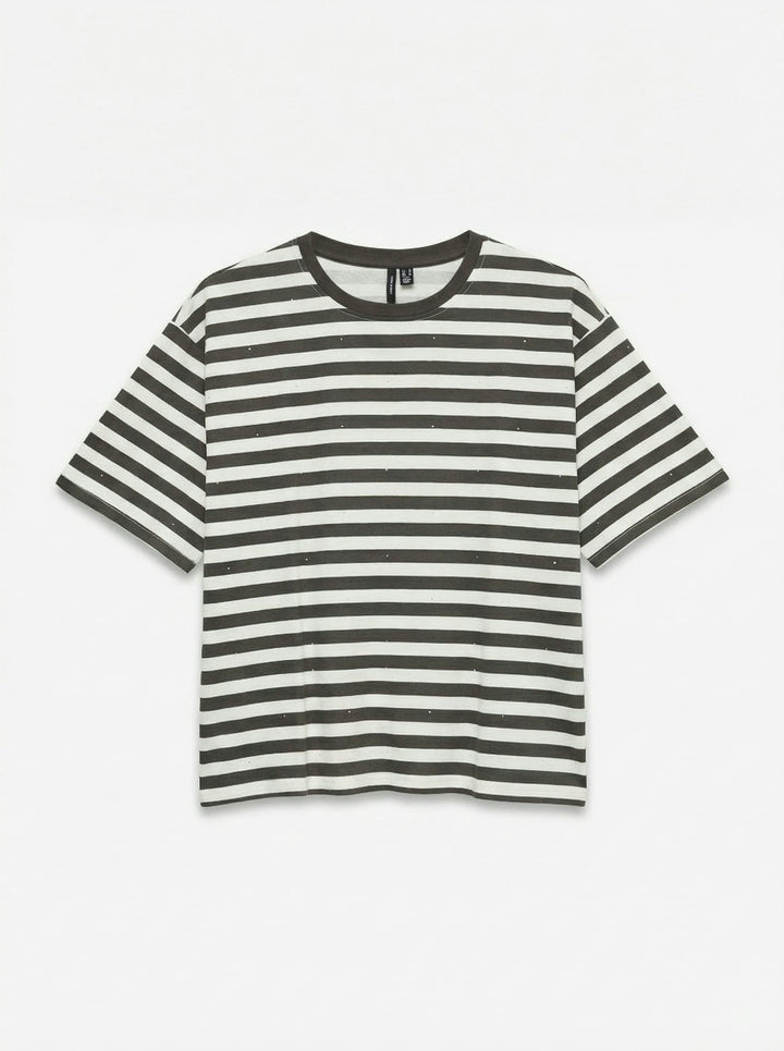 VERO MODA VMKAYSA SS STRIPED TEE EXP – dames t-shirt - Bruin Dessin
