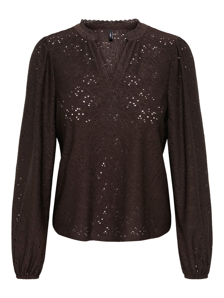 Only 15386530 Smilla top met lange mouwen bruin – dames