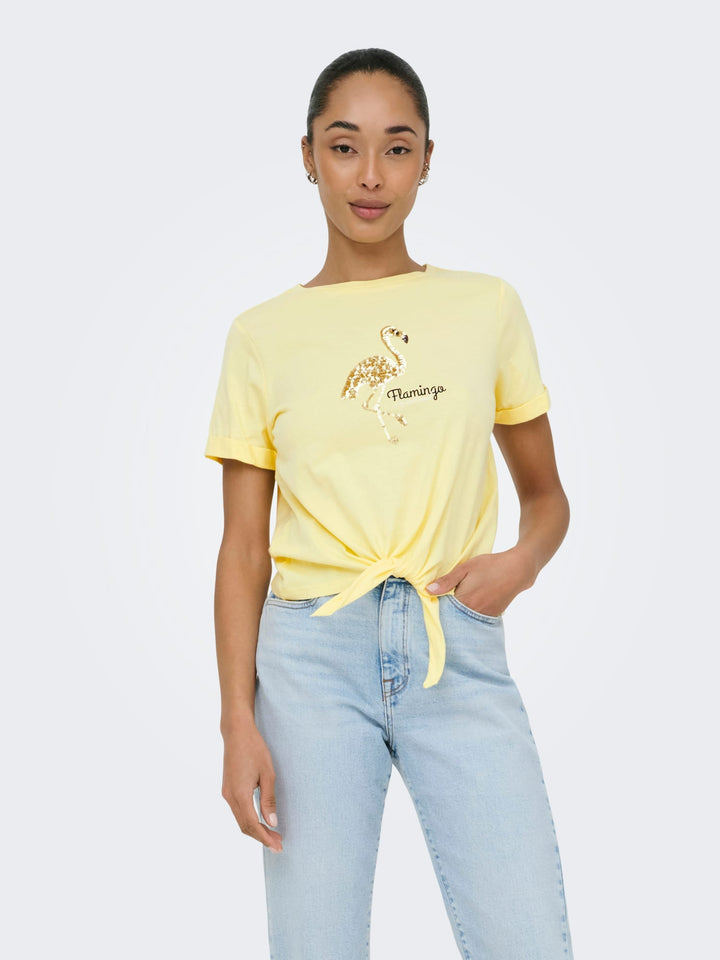 Only ONLDORA S/S Knot T-shirt geel – dames