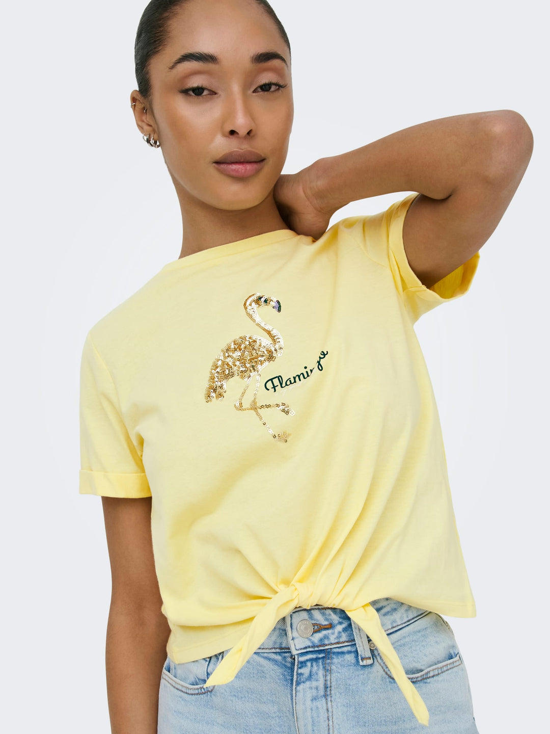 Only ONLDORA S/S Knot T-shirt geel – dames