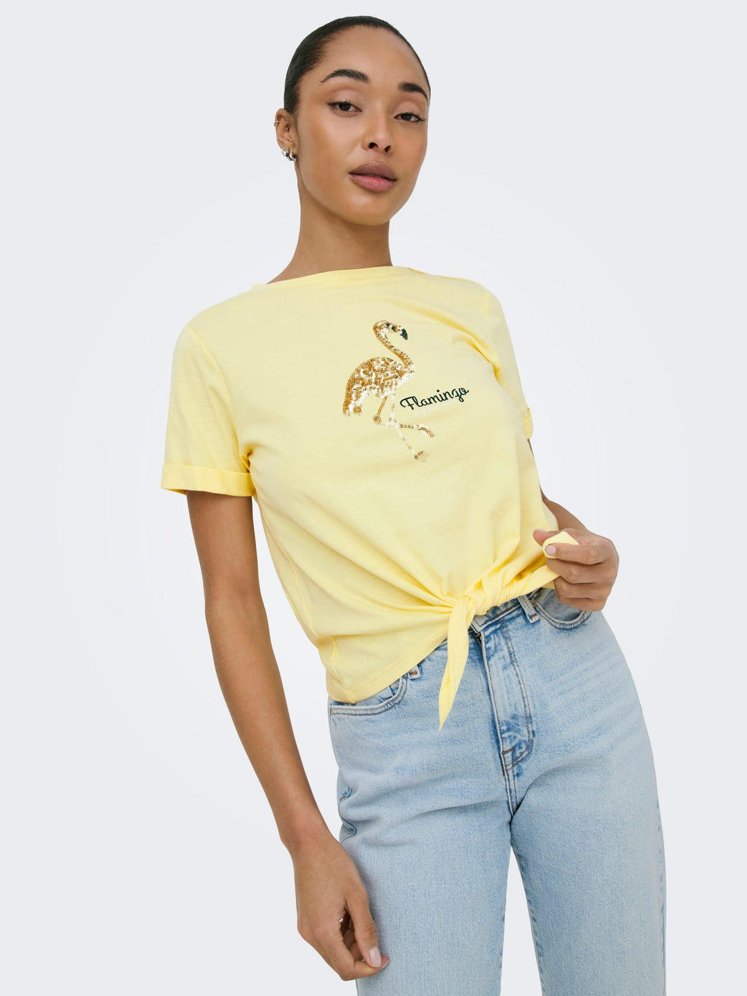 Only ONLDORA S/S Knot T-shirt geel – dames
