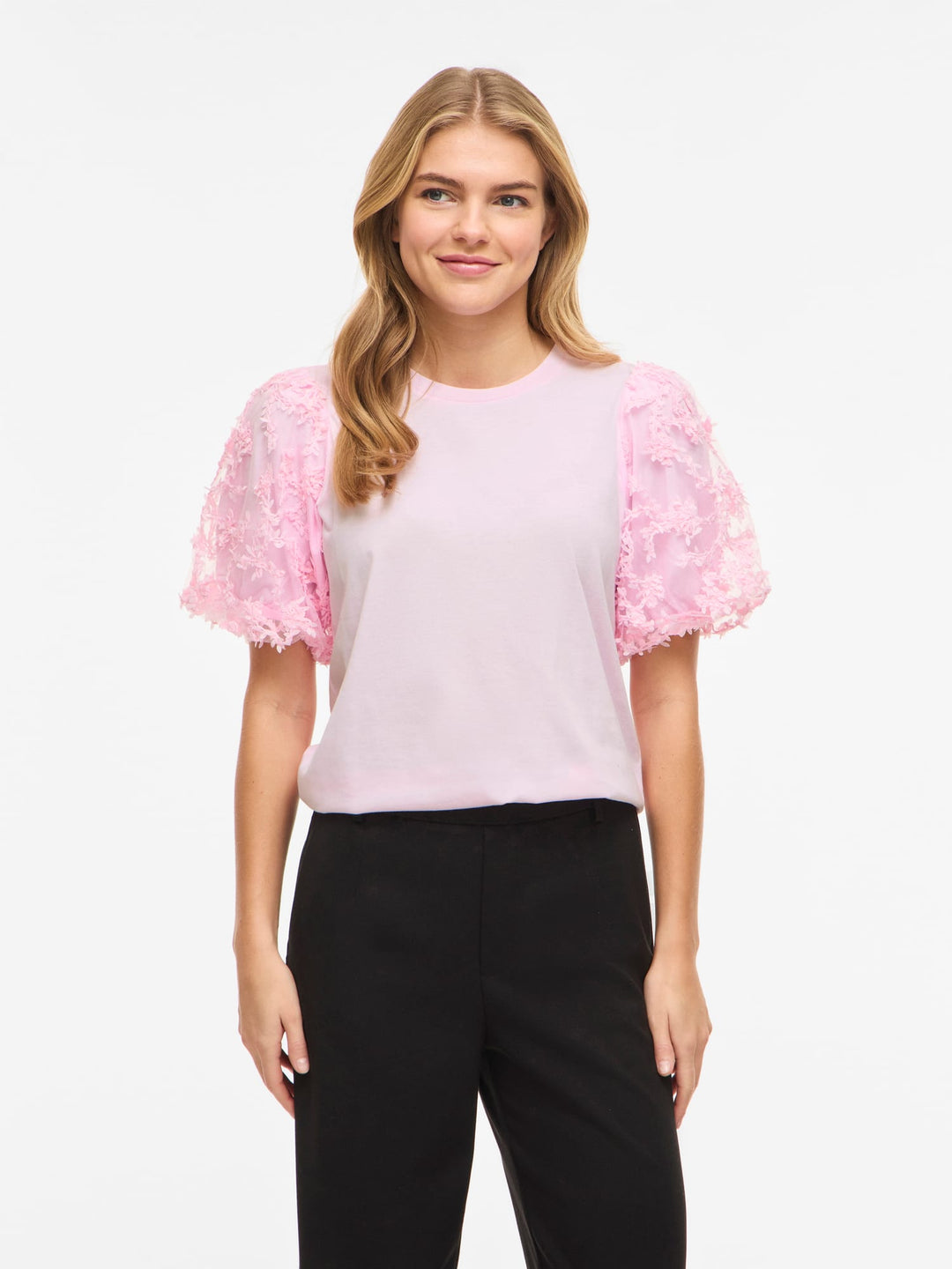Vila VIONESCA O-NECK S/S TOP roze – dames top
