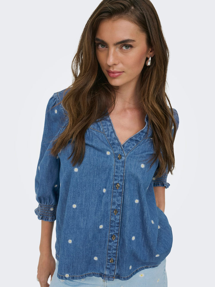 Only Raya denim blouse – dames - Blue Denim