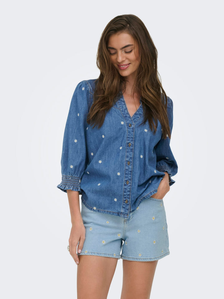 Only Raya denim blouse – dames - Blue Denim