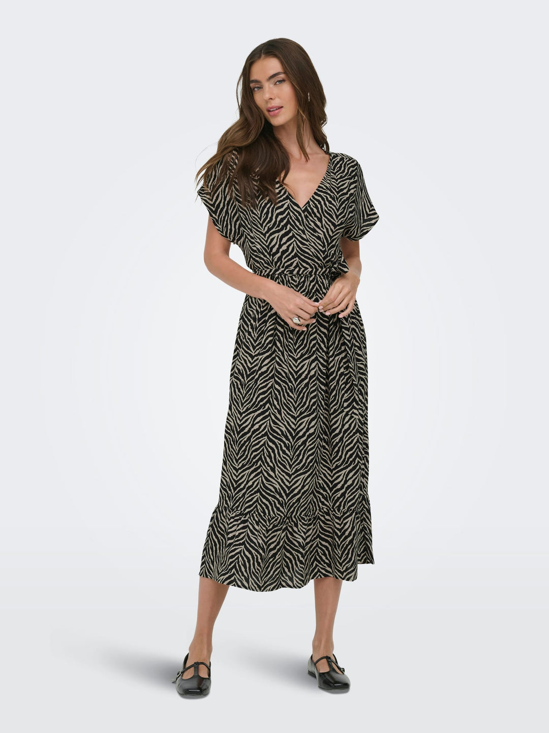 Only 15357778 Zilla jurk midi dames zwart dessin