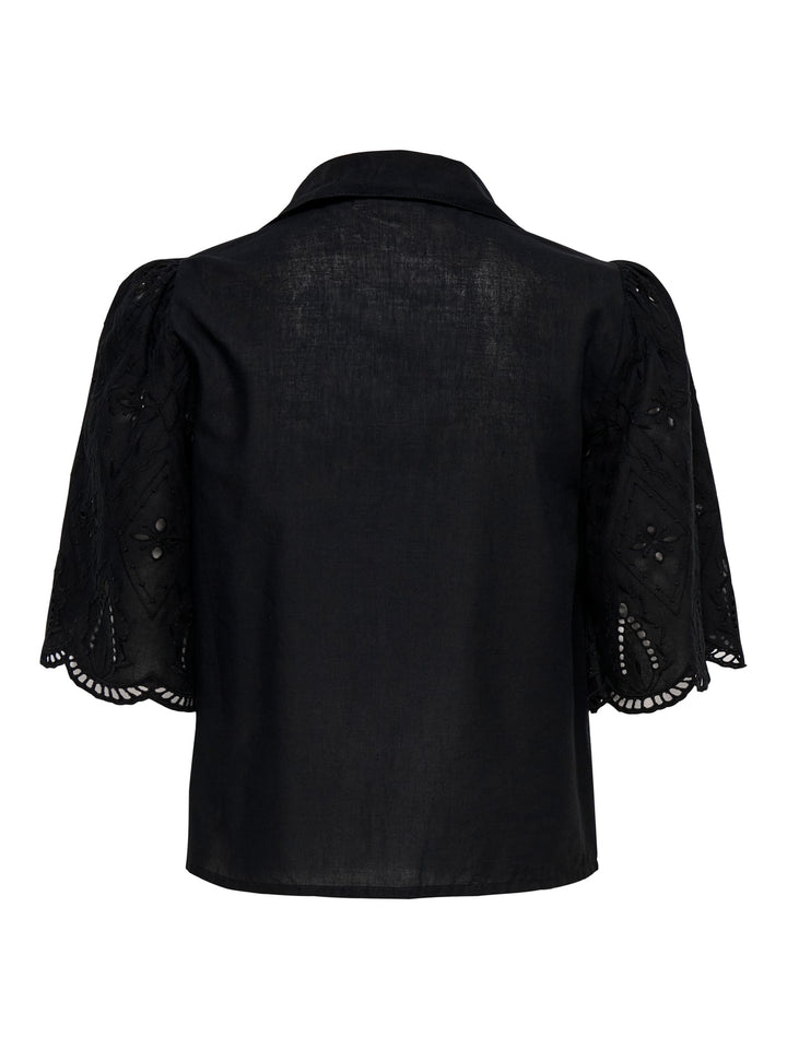 Only ONLFRANI S/S EMB BOW TOP zwart – dames top