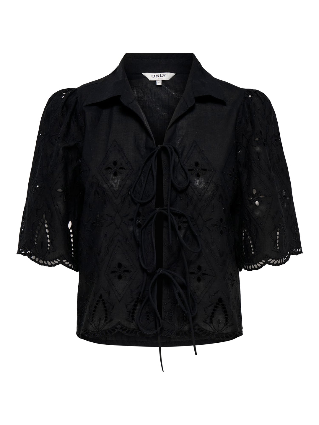 Only ONLFRANI S/S EMB BOW TOP zwart – dames top