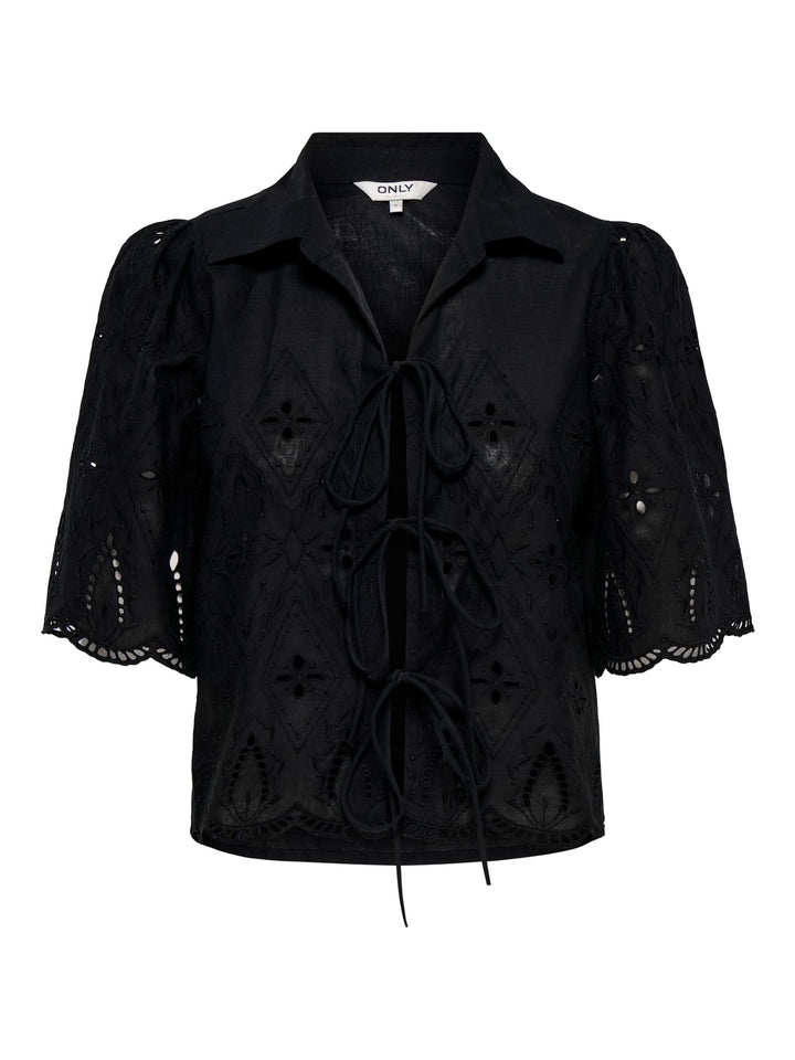 Only ONLFRANI S/S EMB BOW TOP zwart – dames top