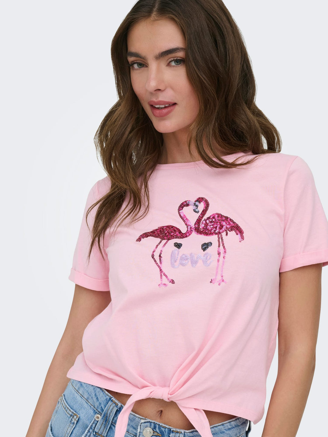 Only ONLDORA S/S Knot T-shirt licht roze – dames