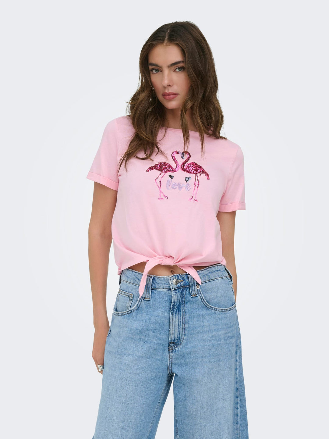 Only ONLDORA S/S Knot T-shirt licht roze – dames