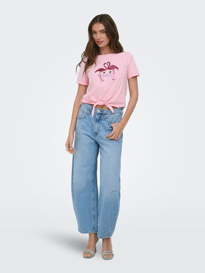 Only ONLDORA S/S Knot T-shirt licht roze – dames