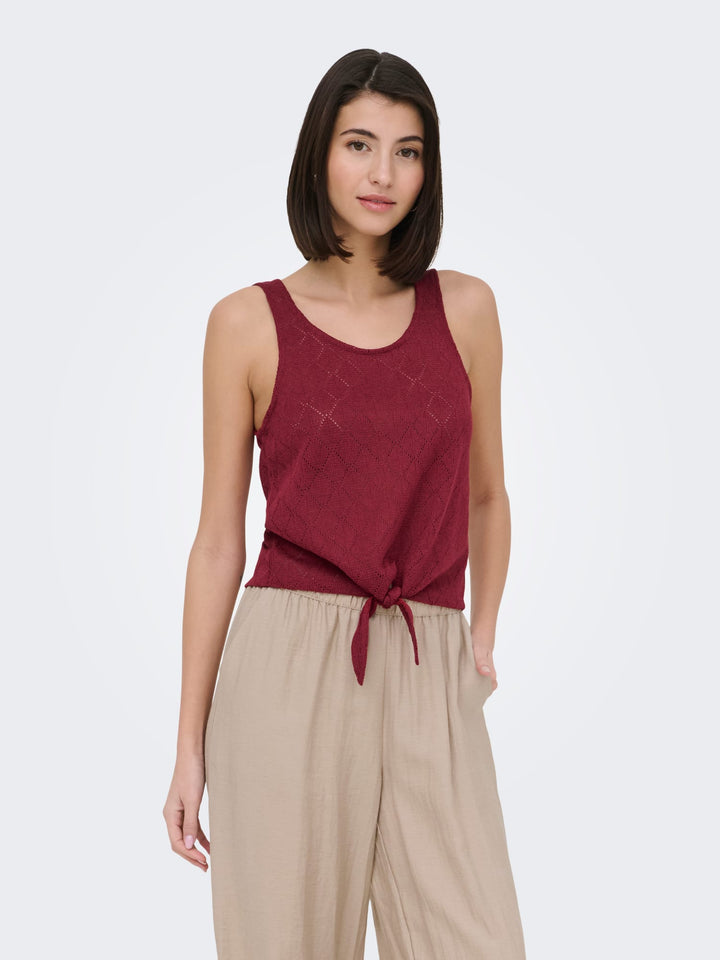 Jacqueline de Yong JDYVIOLA LIFE S/L KNOT TOP - dames top - Rood Dessin