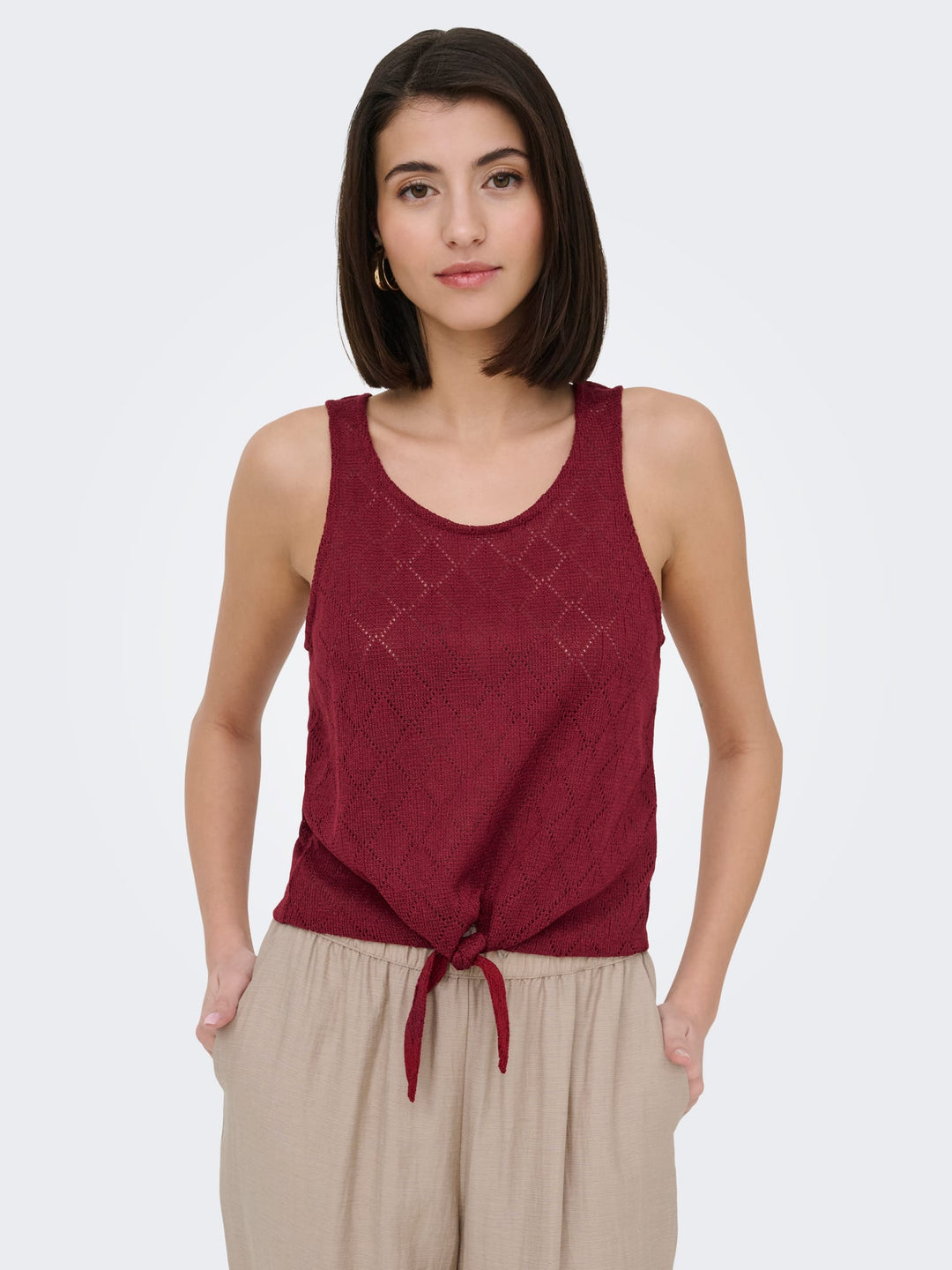 Jacqueline de Yong JDYVIOLA LIFE S/L KNOT TOP - dames top - Rood Dessin