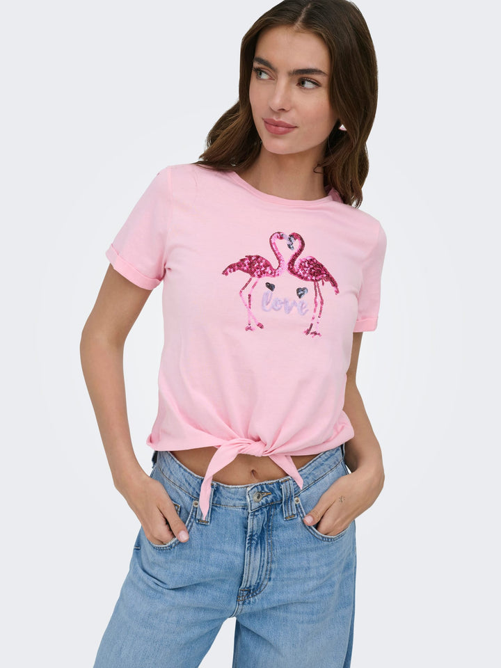 Only ONLDORA S/S Knot T-shirt licht roze – dames