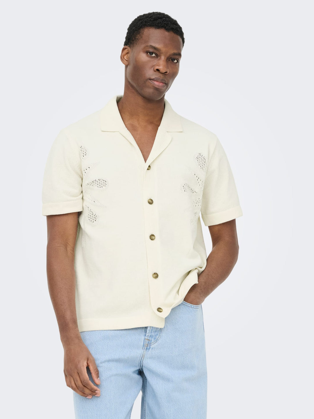 ONLY & SONS ONSJAM LIFE REG SS SHIRT KNIT – heren - Off-white