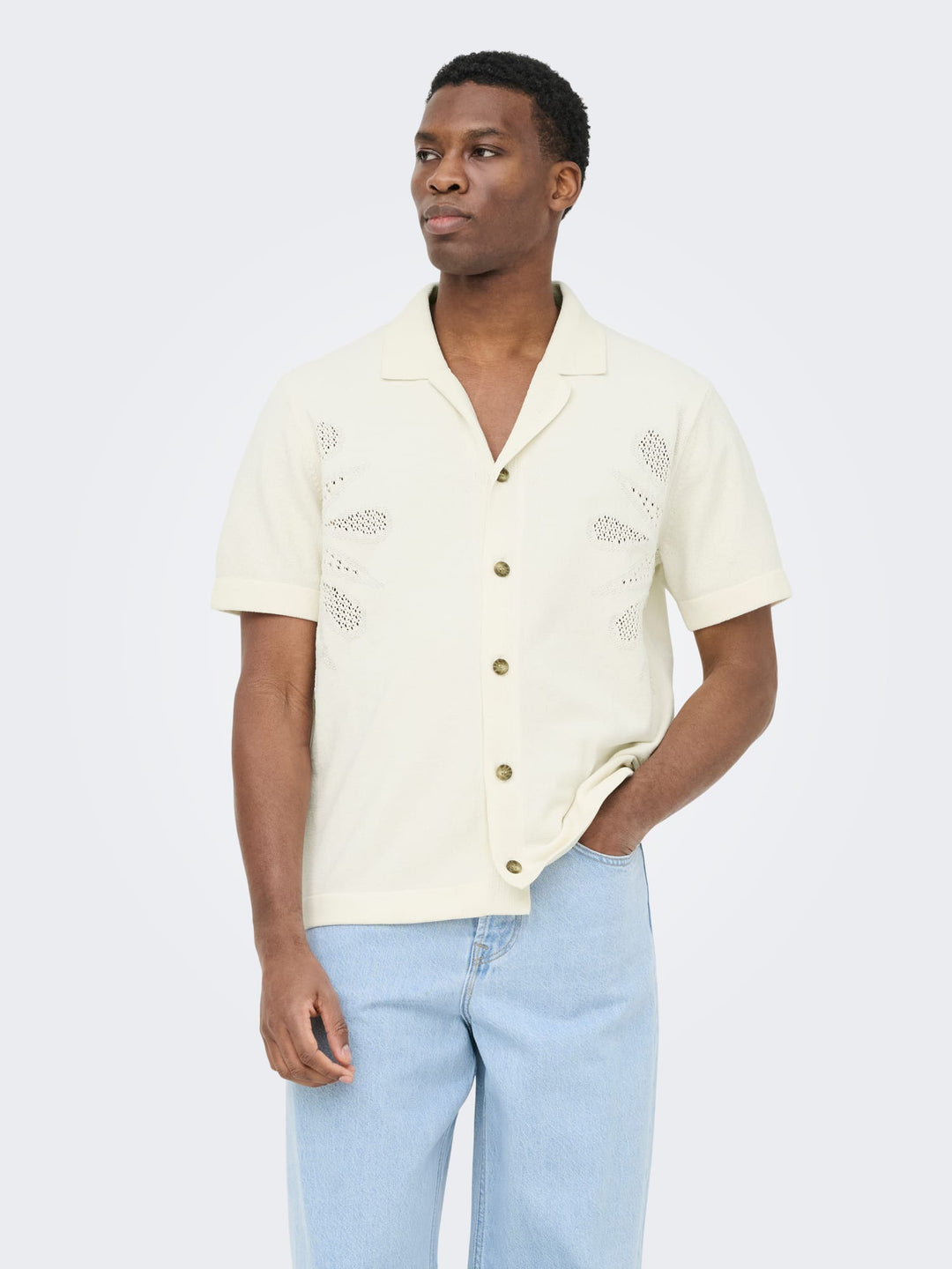 ONLY & SONS ONSJAM LIFE REG SS SHIRT KNIT – heren - Off-white
