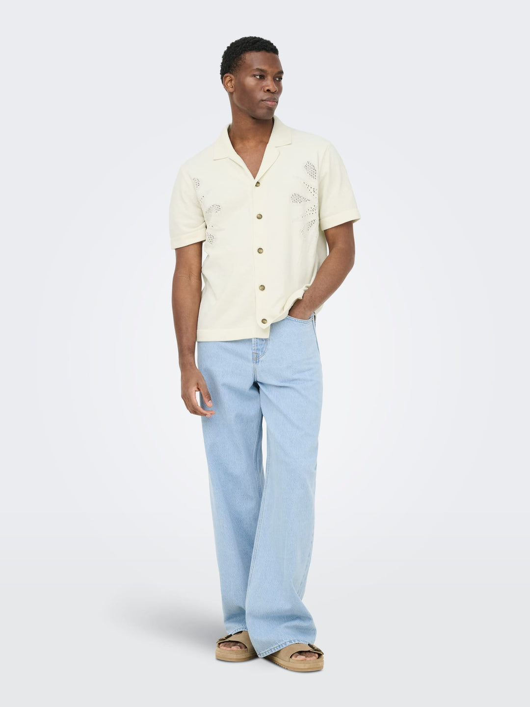 ONLY & SONS ONSJAM LIFE REG SS SHIRT KNIT – heren - Off-white