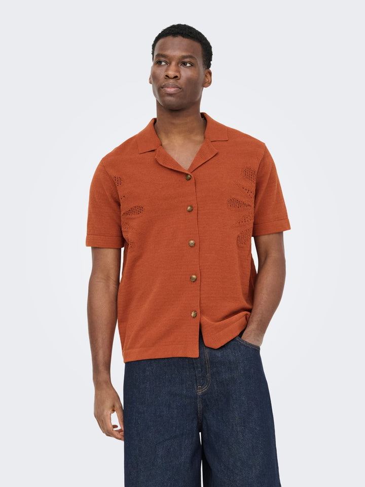 ONLY & SONS ONSJAM LIFE REG SS SHIRT KNIT – heren - Brique