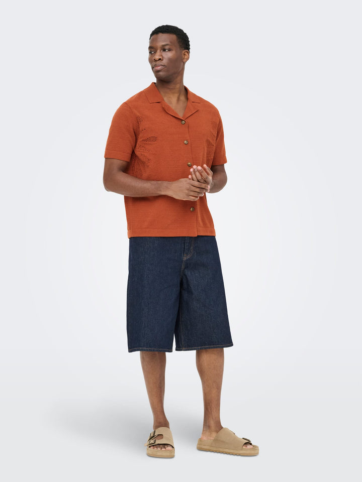 ONLY & SONS ONSJAM LIFE REG SS SHIRT KNIT – heren - Brique