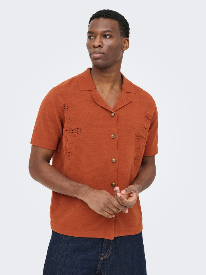 ONLY & SONS ONSJAM LIFE REG SS SHIRT KNIT – heren - Brique