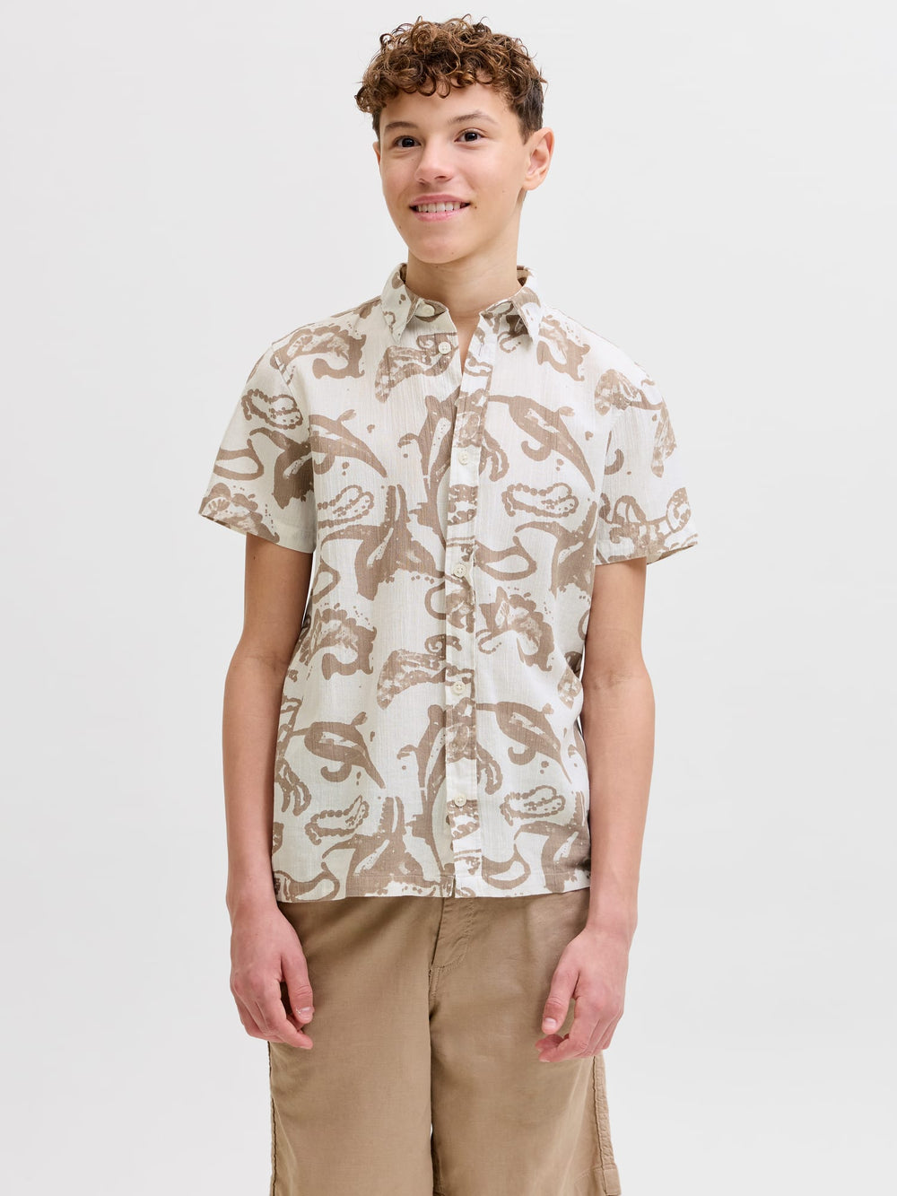 jack & jones kids Montauk shirt – jongens blouse - Ecru Dessin