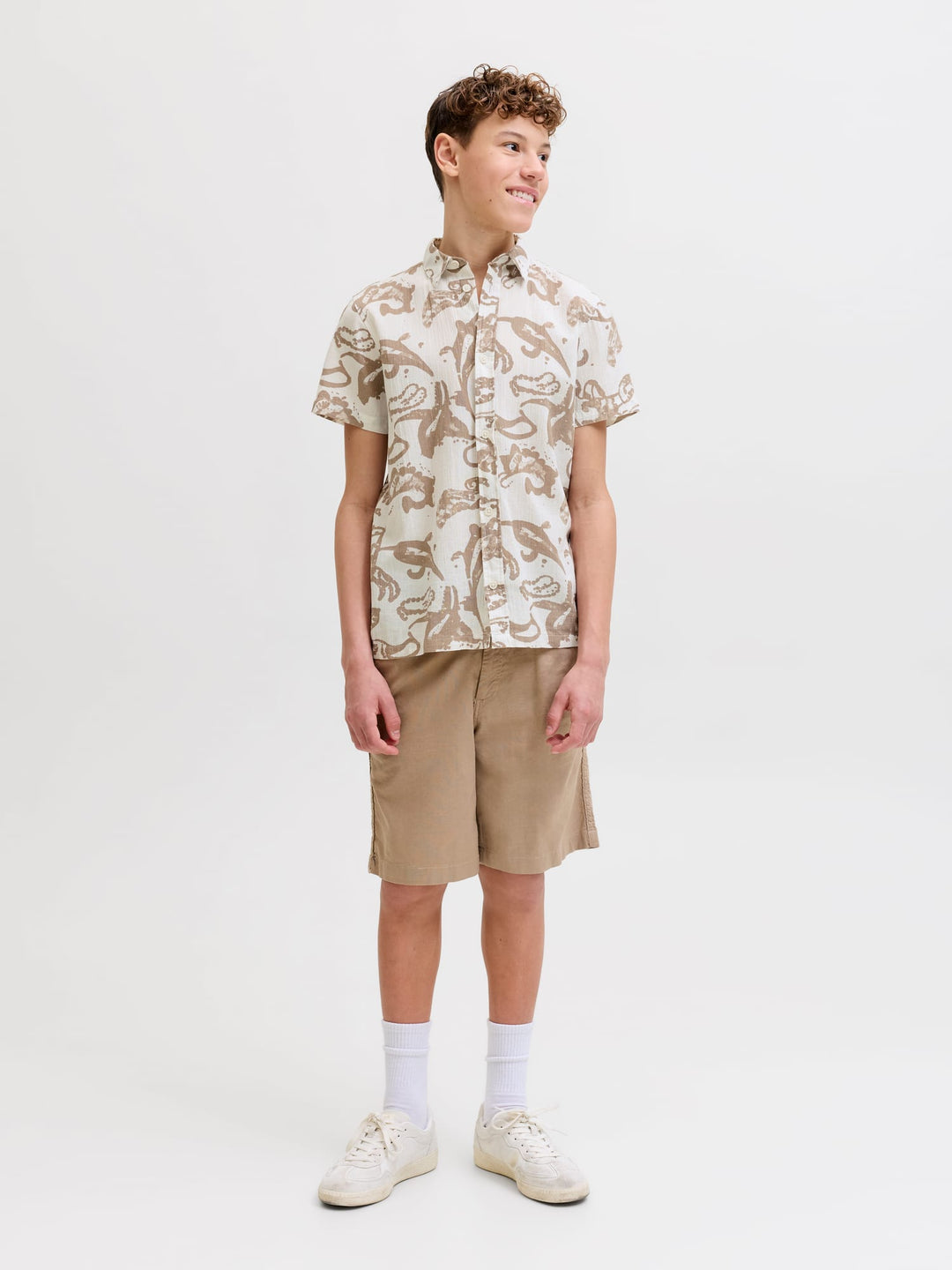 jack & jones kids Montauk shirt – jongens blouse - Ecru Dessin