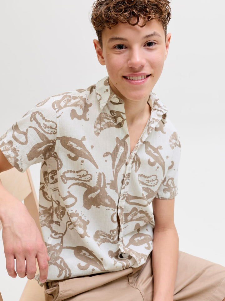 jack & jones kids Montauk shirt – jongens blouse - Ecru Dessin