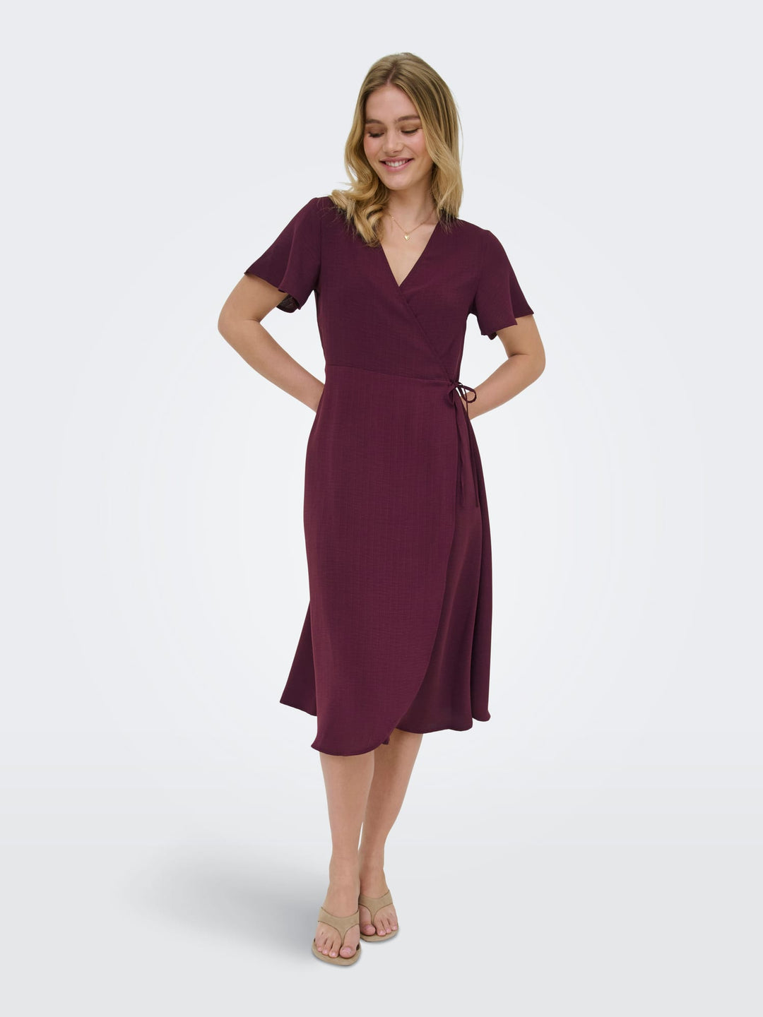 Only ONLCALI LIFE S/S WRAP DRESS fuchsia – dames jurk