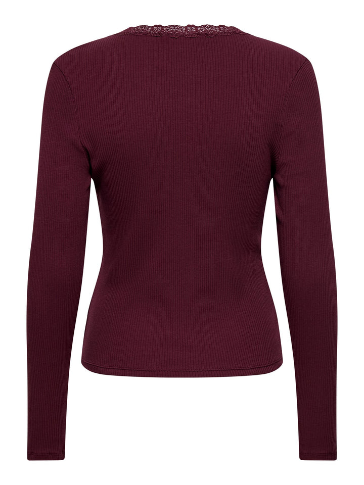 Only ONLSARA SHARAI L/S V-NECK TOP bordeaux – dames