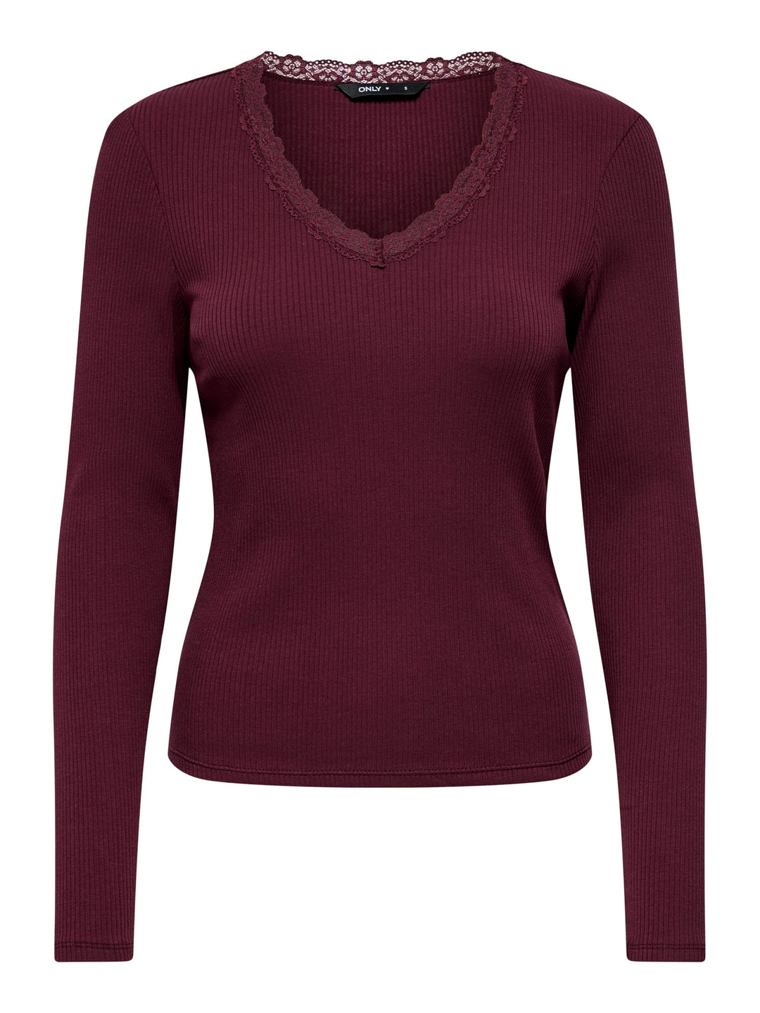 Only ONLSARA SHARAI L/S V-NECK TOP bordeaux – dames