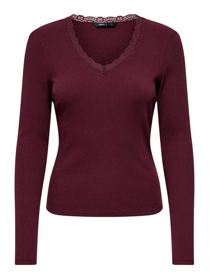 Only ONLSARA SHARAI L/S V-NECK TOP bordeaux – dames
