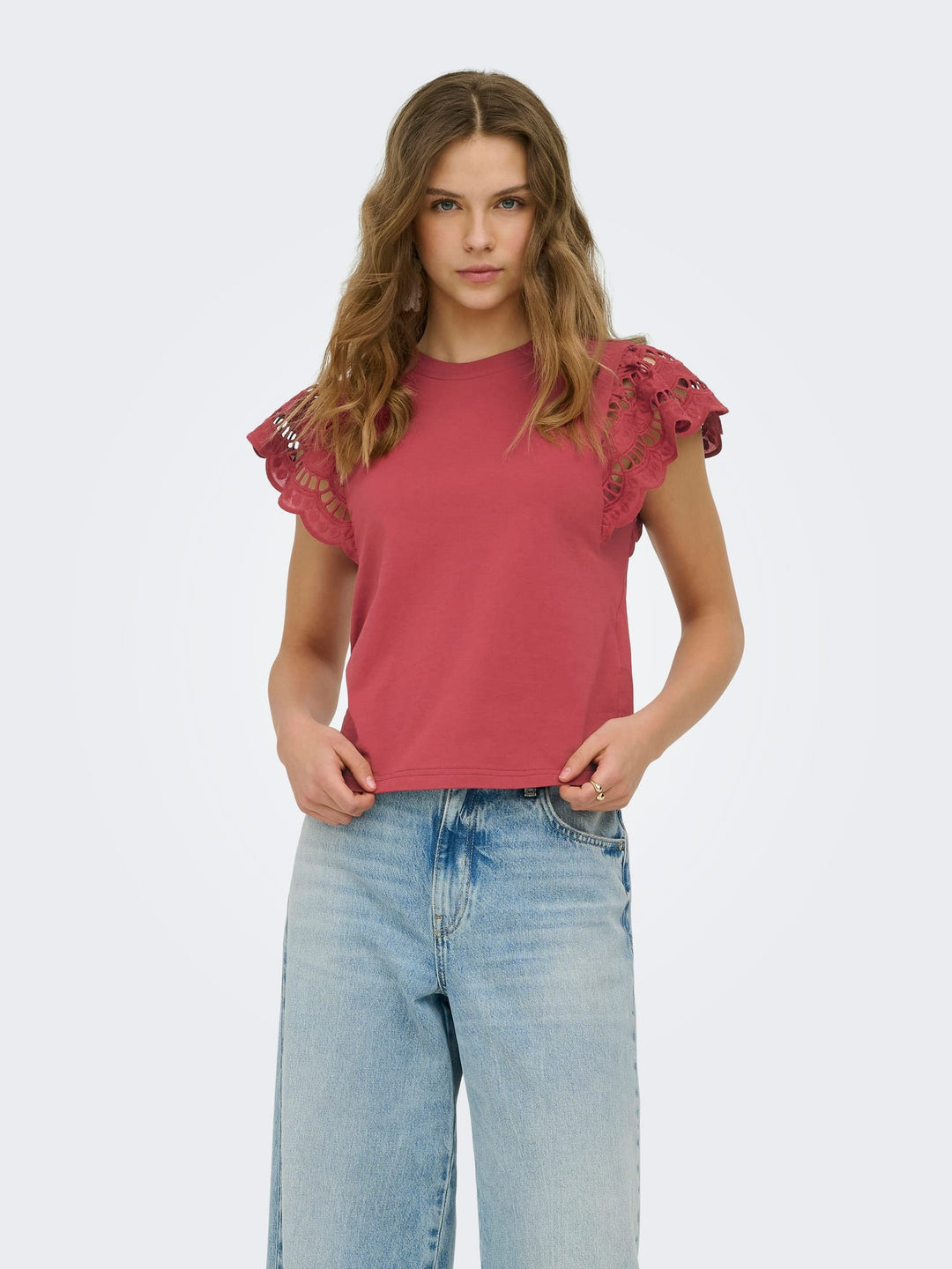 Only ONLMACY S/S O-NECK MIX TOP BOX JRS – dames top - Steenrood