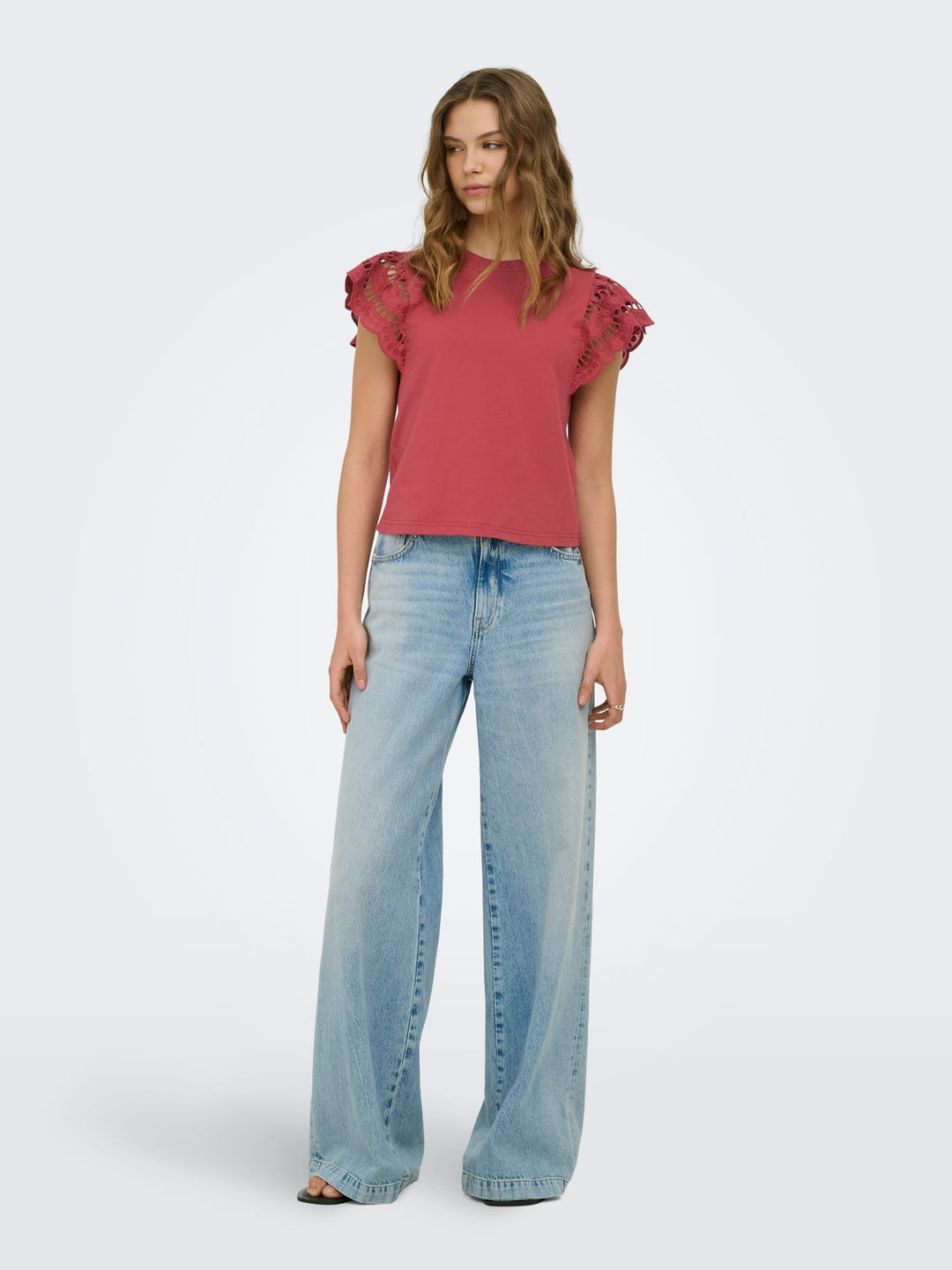 Only ONLMACY S/S O-NECK MIX TOP BOX JRS – dames top - Steenrood
