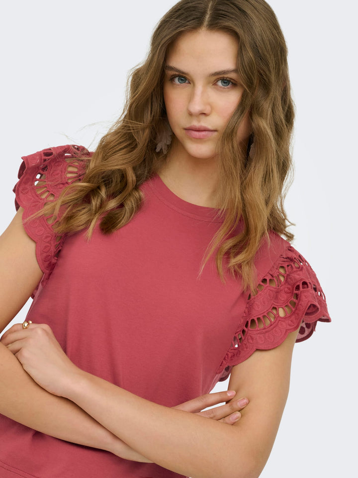 Only ONLMACY S/S O-NECK MIX TOP BOX JRS – dames top - Steenrood