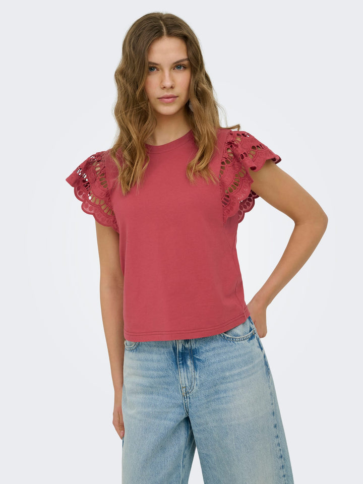 Only ONLMACY S/S O-NECK MIX TOP BOX JRS – dames top - Steenrood