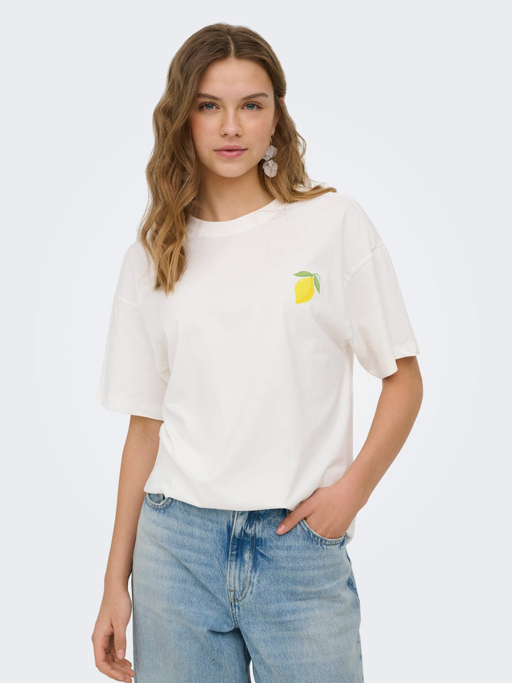 Only ONLELLE S/S PRINTED TEE CS JRS t-shirt wit dessin – dames
