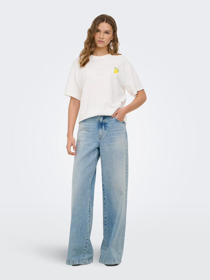 Only ONLELLE S/S Printed Tee CS JRS – dames t-shirt - Wit Dessin
