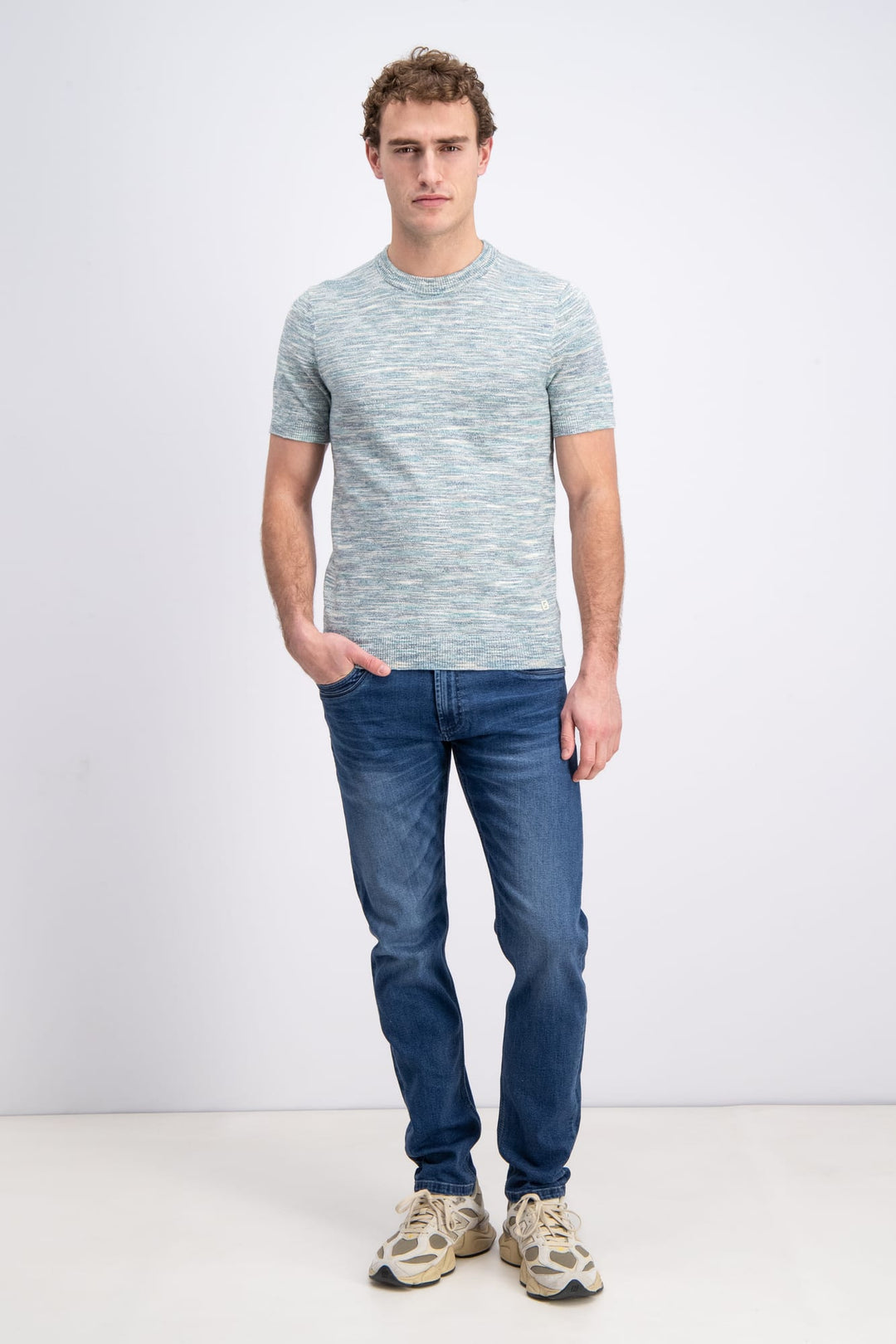 Gabbiano men T-shirt Knit slub melange groen dessin – heren