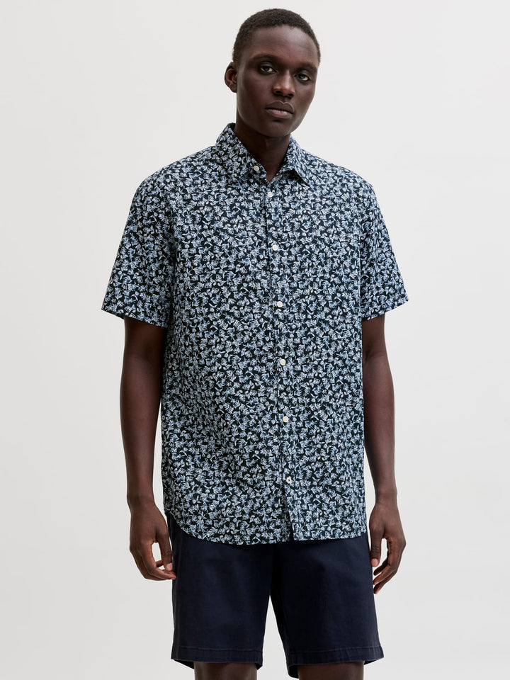 Jack &amp; Jones 12292179 blasummer overhemd k/m blauw dessin