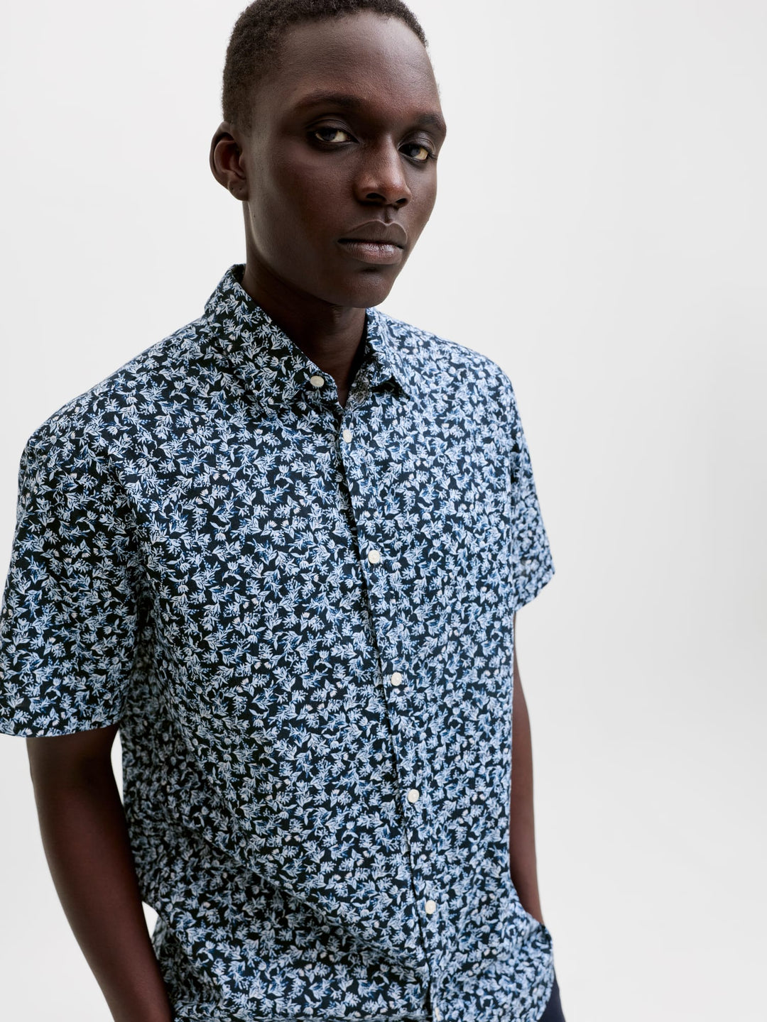 Jack &amp; Jones 12292179 blasummer overhemd k/m blauw dessin