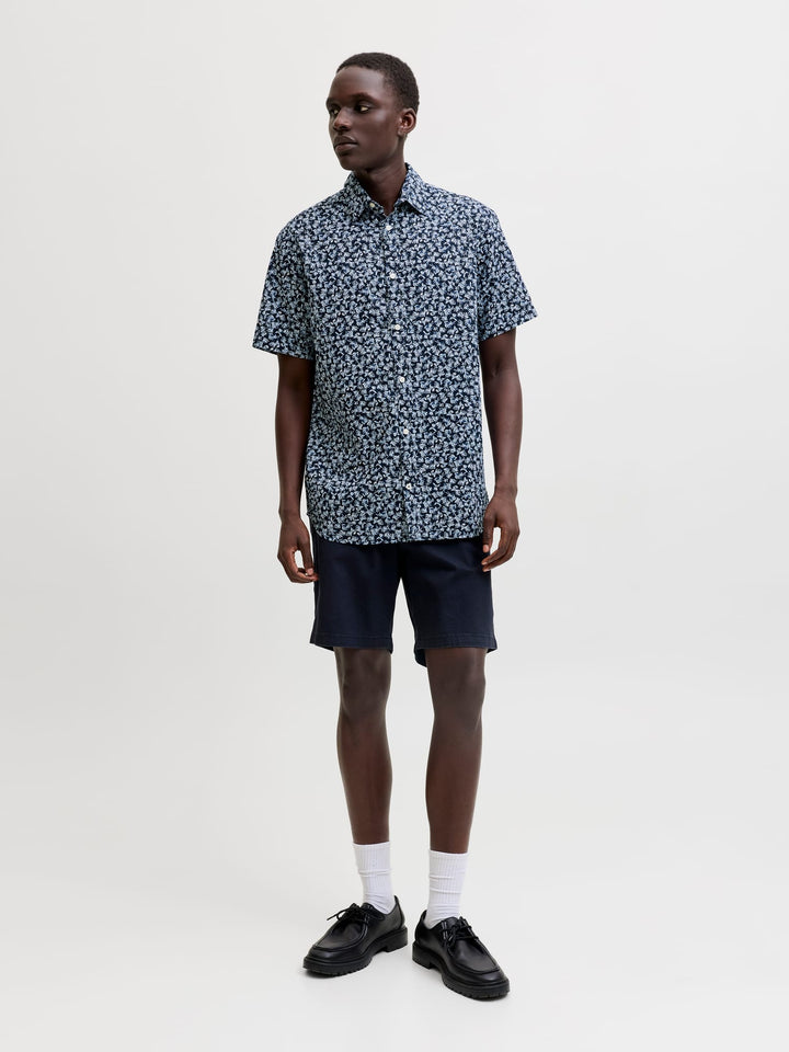 Jack &amp; Jones 12292179 blasummer overhemd k/m blauw dessin
